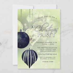 Silver Snowflakes,Balls Green Christmas Company Invitation