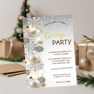 Silver Snowflakes,Balls,Snow Christmas Party Invitation