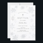 Silver Snowflakes Baptism Invitation<br><div class="desc">This baptism invitation features a watercolor frame of silver snowflakes. Perfect for a winter baby. Personalise with your information or click "Click to customise further" to edit font styles,  size and colours.</div>