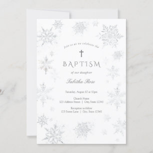 Silver Snowflakes Baptism Invitation