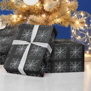 Silver Snowflakes Black Gothic Christmas Wrapping Paper