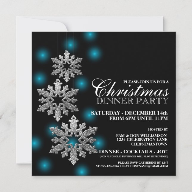 Silver Snowflakes Christmas Party Invitation (Front)