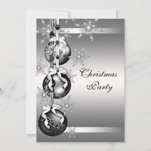 Silver Snowflakes Christmas Party Invitation (Front)
