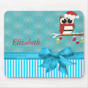 Silver Snowflakes Cute Owl-Personalised Mouse Pad
