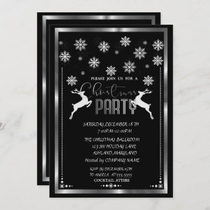 Silver Snowflakes,Deer Company Christmas Party Invitation