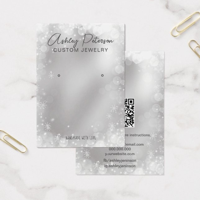 Silver snowflakes festive QR code earring display (Office)