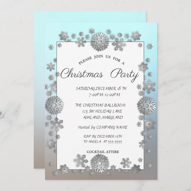 Silver Snowflakes,Frame  Corporate Christmas Party Invitation (Front/Back)
