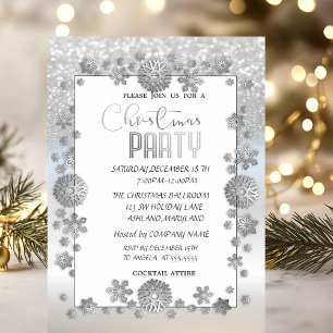 Silver Snowflakes Glitter  Company Christmas Party Invitation