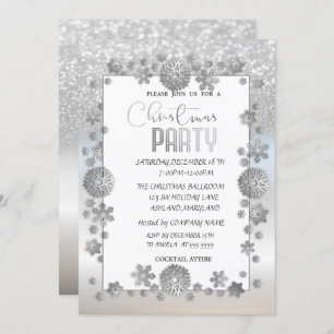 Silver Snowflakes Glitter  Company Christmas Party Invitation