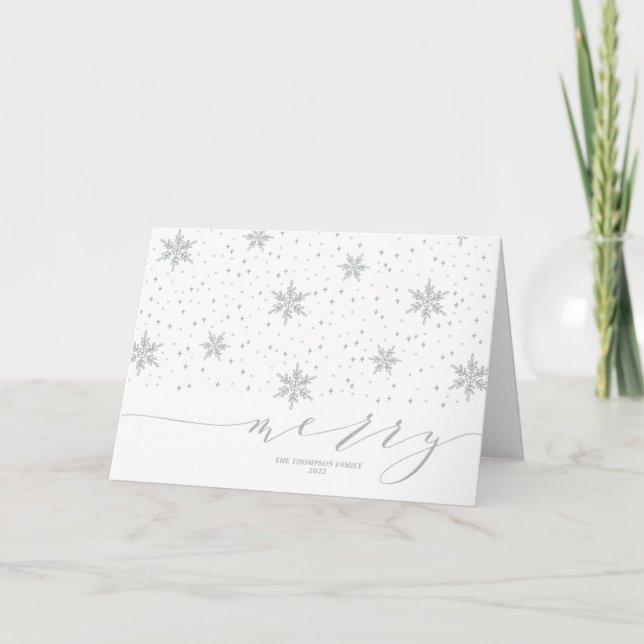 Silver Snowflakes Merry Christmas Holiday Greeting (Front)