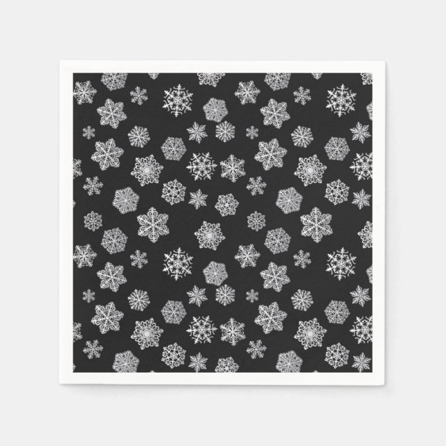 Silver snowflakes on a black background napkin (Front)