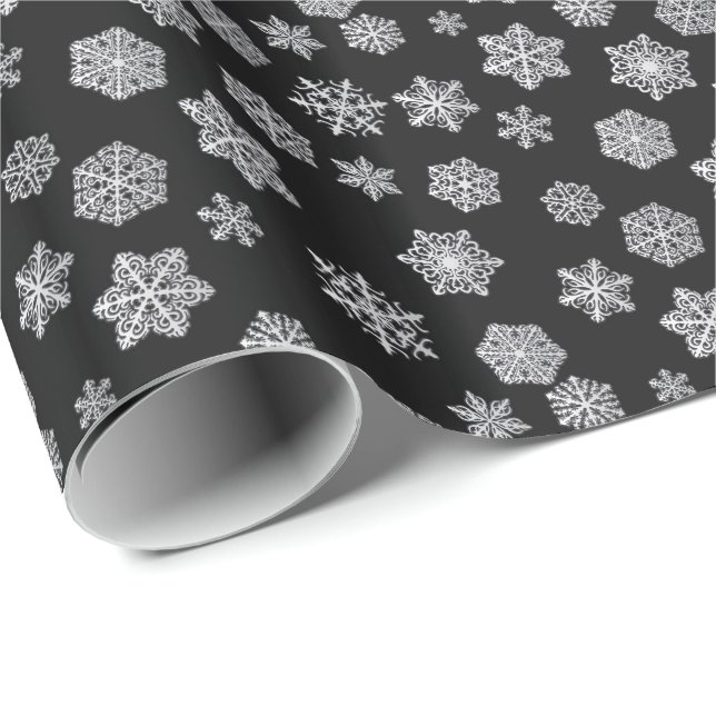 Silver snowflakes on a black background wrapping paper (Roll Corner)