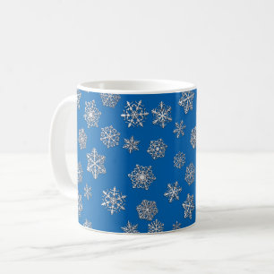 Silver snowflakes on a cobalt blue background coffee mug