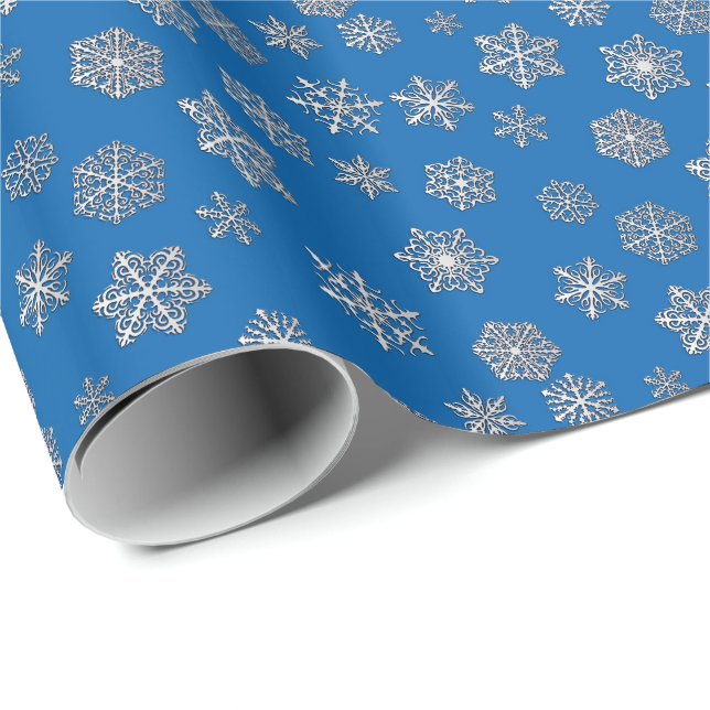 Silver snowflakes on a cobalt blue background wrapping paper (Roll Corner)