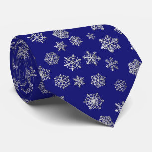 Silver snowflakes on a dark blue background tie
