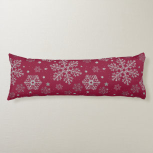 Silver snowflakes on dark red body cushion