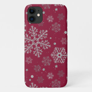 Silver snowflakes on dark red Case-Mate iPhone case