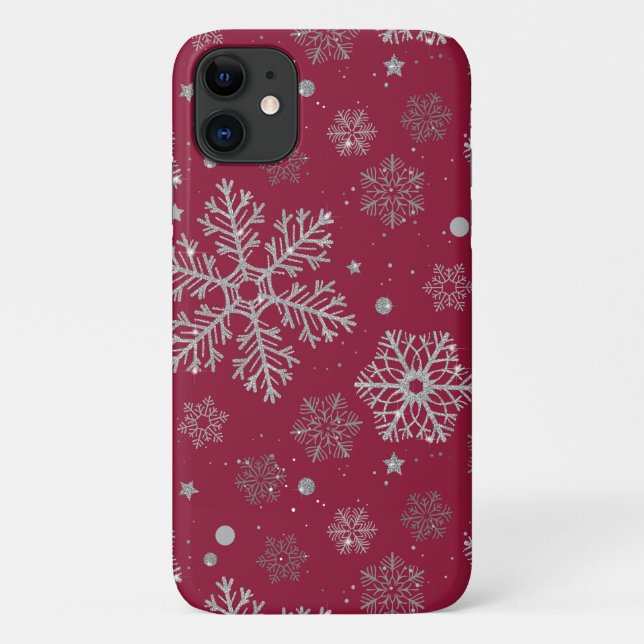 Silver snowflakes on dark red Case-Mate iPhone case (Back)