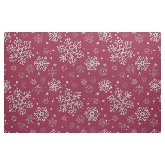 Silver snowflakes on dark red fabric (Fat Quarter)