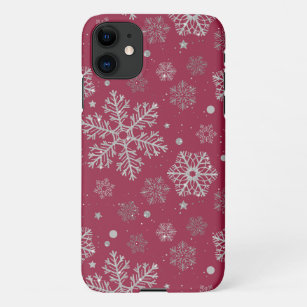 Silver snowflakes on dark red iPhone 11 case