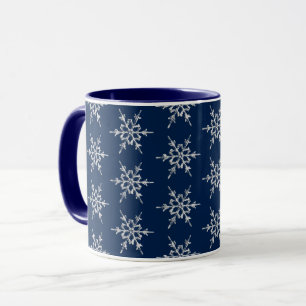 Silver Snowflakes on Deep Midnight Blue Mug