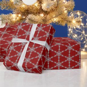 Silver Snowflakes On Red Wrapping Paper