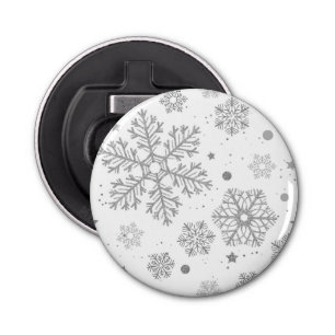 Silver snowflakes on white bottle opener