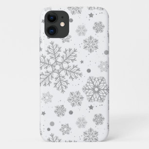 Silver snowflakes on white iPhone 11 case