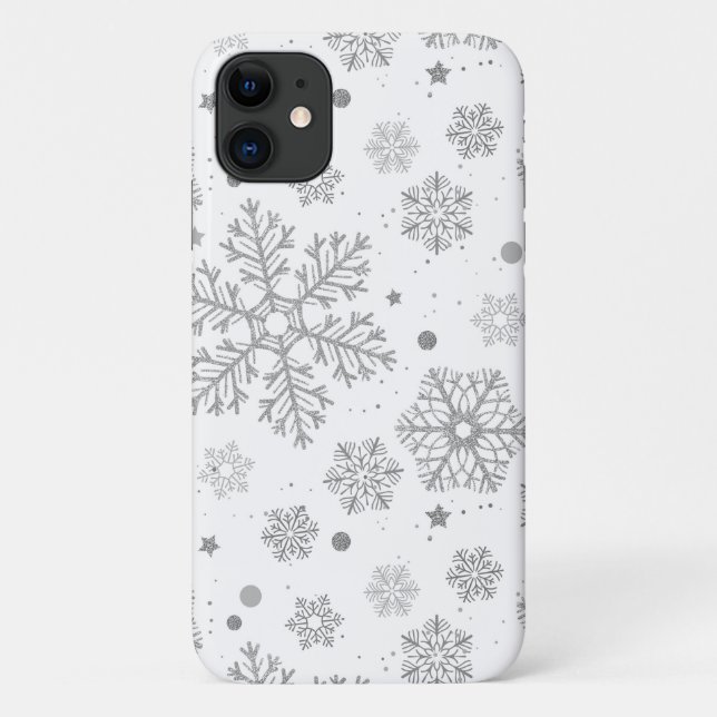 Silver snowflakes on white Case-Mate iPhone case (Back)