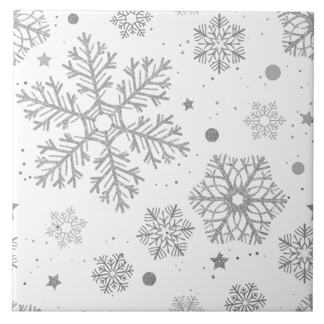 Silver snowflakes on white ceramic tile (Front)