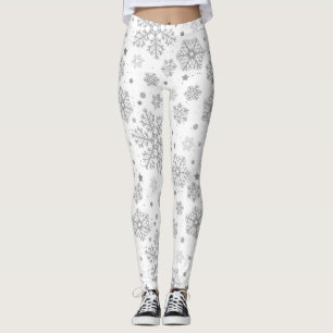 Silver snowflakes on white leggings