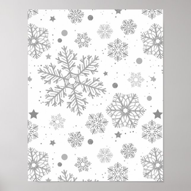 Silver snowflakes on white poster (Front)