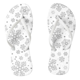 Silver snowflakes on white thongs