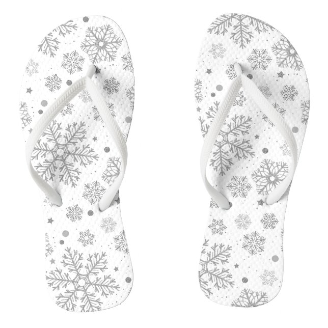 Silver snowflakes on white thongs (Footbed)