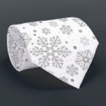 Silver snowflakes on white tie<br><div class="desc">Hand- drawn silver snowflakes on a white background</div>