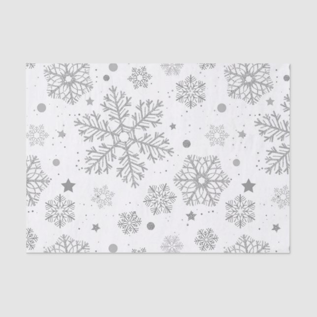Silver snowflakes on white tissue paper (Front)