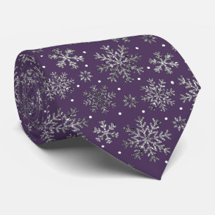Silver Snowflakes Purple Pattern Tie