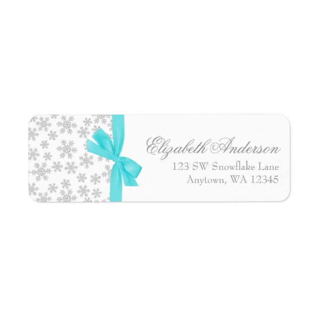 Silver Snowflakes Teal Bow Address Labels (Front)