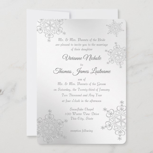 Silver Snowflakes Wedding Invitation (Front)