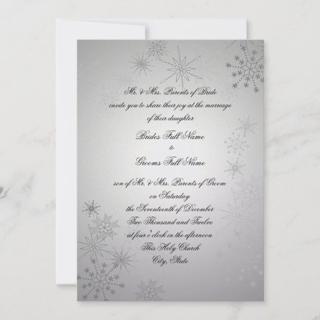 Silver Snowflakes Wedding Invitation (Front)