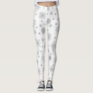 Silver Snowflakes White Design Leggings