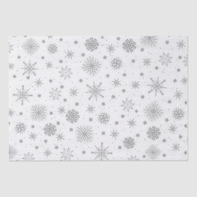 Silver Snowflakes White Design Tissue Paper (Front)