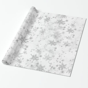 Silver Snowflakes White Marble Wrapping Paper