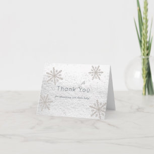 Silver Snowflakes White Snow Baby Shower Thank You Card