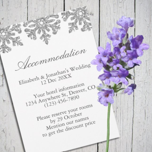 Silver Snowflakes Winter Wedding Accommodation Enclosure Card (Creator Uploaded)
