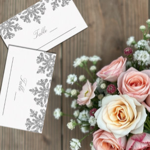 Silver Snowflakes Winter Wedding Place Card