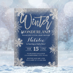 Silver Snowflakes Winter Wonderland Baby Shower Invitation