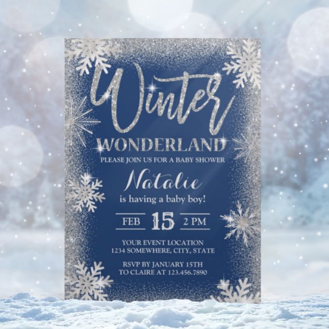 Silver Snowflakes Winter Wonderland Baby Shower Invitation (Creator Uploaded)