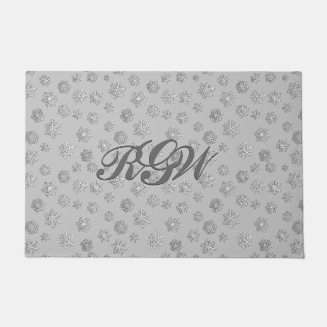 Silver Snowflakes with Monogram  Doormat (Front)