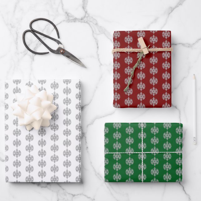 Silver Snowflakes Wrapping Paper Sheet (Front)